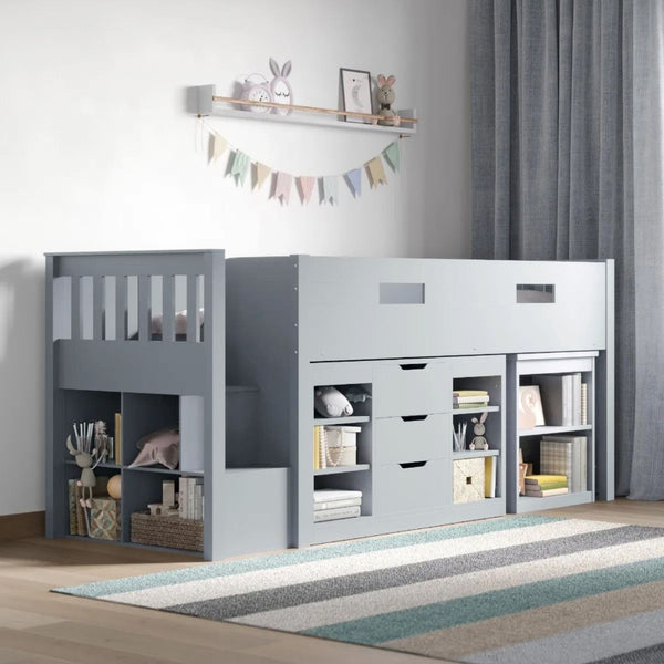 Flair Grey Charlie Mid Sleeper Cabin Bed Set With Desks & Drawers | Space-Saving flair
