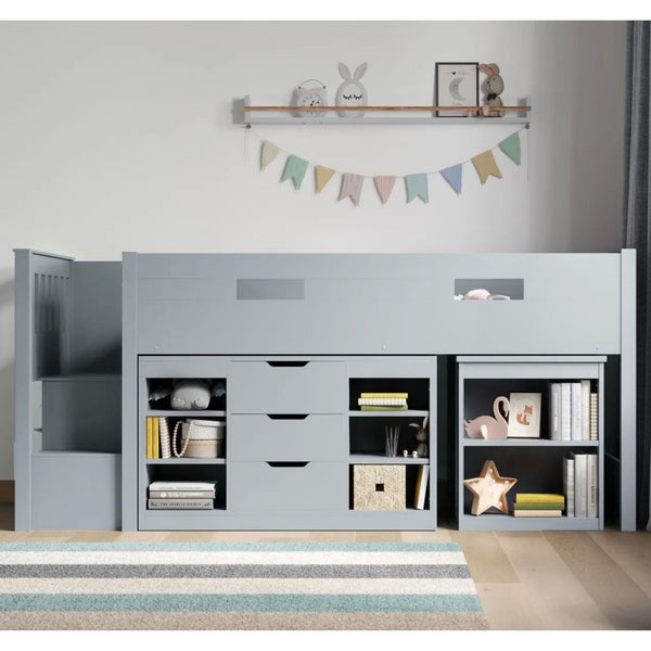 Flair Grey Charlie Mid Sleeper Cabin Bed Set With Desks & Drawers | Space-Saving flair