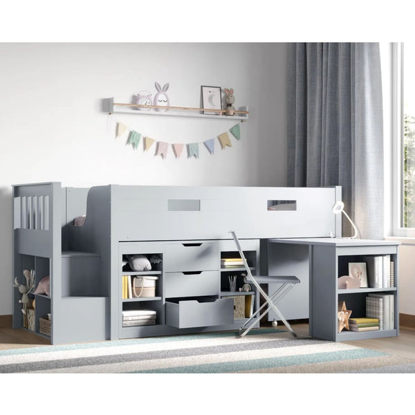 Flair Grey Charlie Mid Sleeper Cabin Bed Set With Desks & Drawers | Space-Saving flair