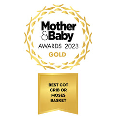 Mother & Baby Awards 2023 Gold Winner – Best Cot, Crib, or Moses Basket won by Babymore for the Air Motion crib.