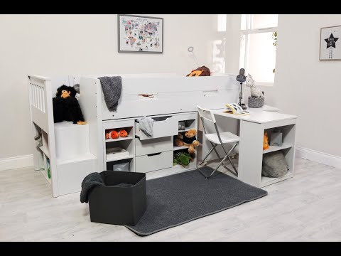 Flair White Charlie Mid Sleeper Set with Storage & Desk | Space-Saving Bed flair