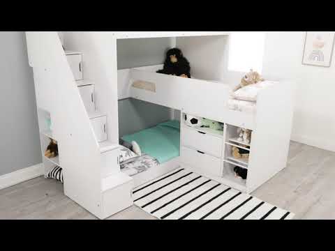 Flair Furnishings Oscar Staircase Triple Bunk Bed with Storage | Space-Saving Design flair