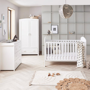 Babymore Aston 3 Piece Nursery Furniture Set | Drop Side Cot Bed, Chest Changer & Wardrobe - Little Gliders