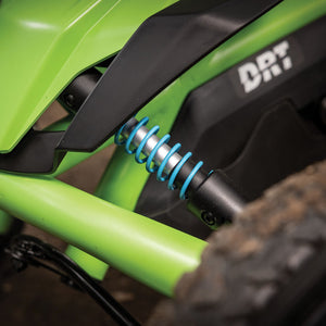 Close-up of the advanced spring suspension system on a green BERG go-kart for smooth rides.