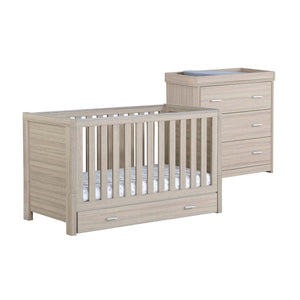 Babymore Luno 2 Piece Nursery Set | Oak Cot Bed & Chest Changer with Optional Drawer - Little Gliders