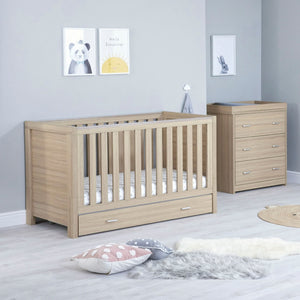 Babymore Luno 2 Piece Nursery Set | Oak Cot Bed & Chest Changer with Optional Drawer - Little Gliders