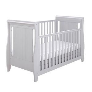 Babymore Stella Sleigh Drop Side Cot Bed with Drawer | Elegant, Convertible & Practical | White or Grey - Little Gliders