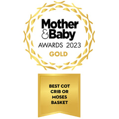 Mother & Baby Awards 2023 Gold Badge for Best Cot, Crib, or Moses Basket awarded to Babymore