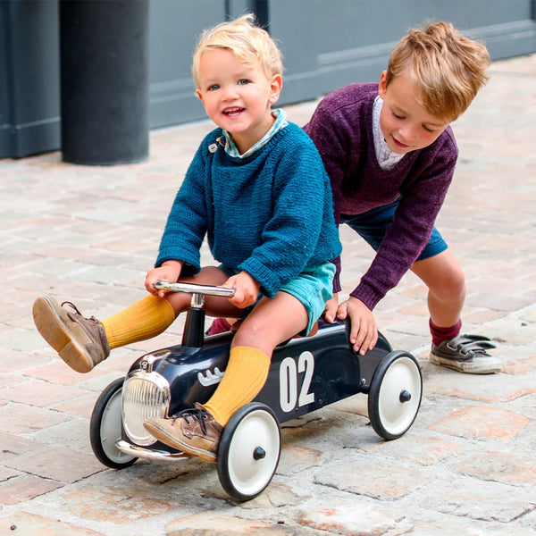Baghera Roadster Shark Blue Ride-On – Vintage Metal Push Car | Ages 1+ baghera