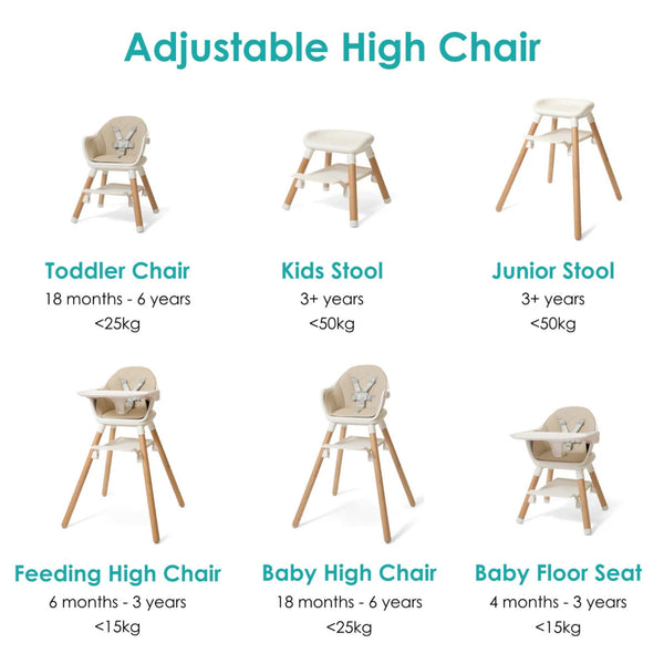 Clair de Lune 6-in-1 High Chair – Versatile, Adjustable & Easy to Clean | Ages 4M-6Y clair de lune 
