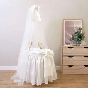 Clair de Lune 80th Anniversary Windsor Palm Moses Basket & Rocking Stand | Ages 0-9M clair de lune With Drape