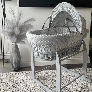 Clair de Lune Dimple Grey Wicker Moses Basket – Soft & Breathable | Ages 0-9M clair de lune Grey With Deluxe Rocking Stand