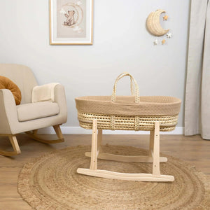 Clair de Lune Organic Knitted Palm Moses Basket – Sustainable & Breathable | Ages 0-9M clair de lune Biscuit With Rocking Stand