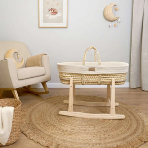Clair de Lune Organic Knitted Palm Moses Basket – Sustainable & Breathable | Ages 0-9M clair de lune Cream With Rocking Stand