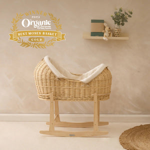 Clair de Lune Organic Natural Noah Pod® – Sustainable & Breathable Baby Basket | Ages 0-9M clair de lune Natural Cream With Natural Rocking Stand