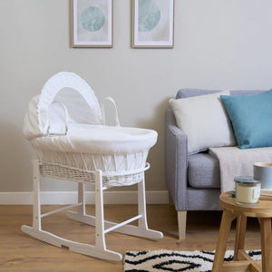 Clair de Lune Waffle White Wicker Moses Basket – Soft, Elegant & Breathable | Ages 0-9M clair de lune 