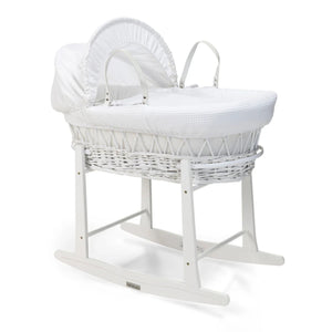 Clair de Lune Waffle White Wicker Moses Basket – Soft, Elegant & Breathable | Ages 0-9M clair de lune White With Deluxe Rocking Stand