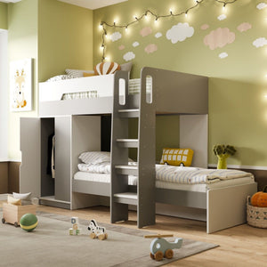 Flair Benito Bunk Bed with Wardrobe | White & Grey Space-Saving Bed flair 