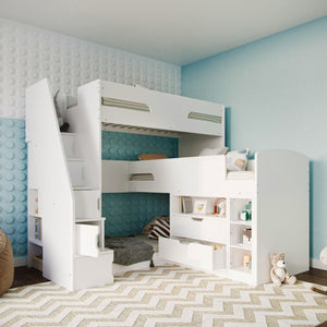 Flair Furnishings Oscar Staircase Triple Bunk Bed with Storage | Space-Saving Design - Little Gliders
