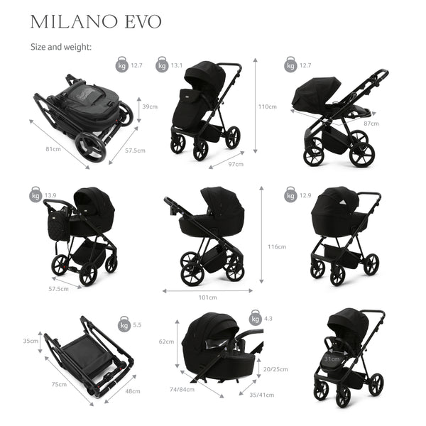 Mee-go Milano Evo All-in-One | Complete Travel System with Carrycot, Car Seat & ISOFIX Base meego