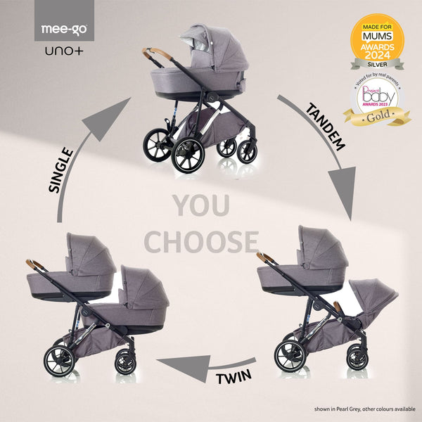 Mee-go Uno+ 3-in-1 Pushchair | Complete Travel System with Car Seat & Carrycot – One or Two Children - Little Gliders