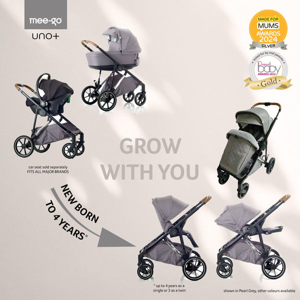 Mee-go Uno+ 3-in-1 Pushchair | Complete Travel System with Car Seat & Carrycot – One or Two Children - Little Gliders