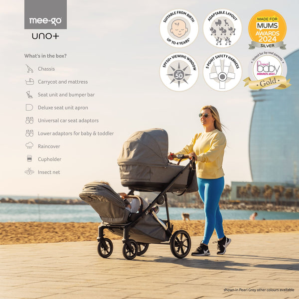 Mee-go Uno+ 3-in-1 Pushchair | Complete Travel System with Car Seat & Carrycot – One or Two Children - Little Gliders