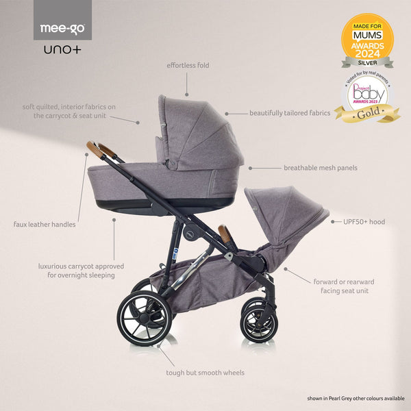 Mee-go Uno+ All-in-One Pushchair | Complete Travel System with Car Seat & ISOFIX – Adaptable for One or Two Children meego