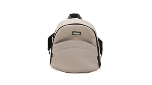 Mee-go Milano Evo stylish beige baby changing backpack, perfect for on-the-go parents.