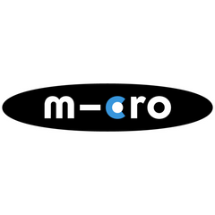 Micro Scooters logo with bold typography and a sleek black oval background, representing premium-quality scooters designed for kids and available at Little Gliders.