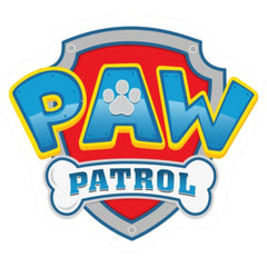 PAW Patrol logo with red shield and blue text, symbolising the popular kids' TV series and toy range in the UK, ideal for toddlers and preschoolers

