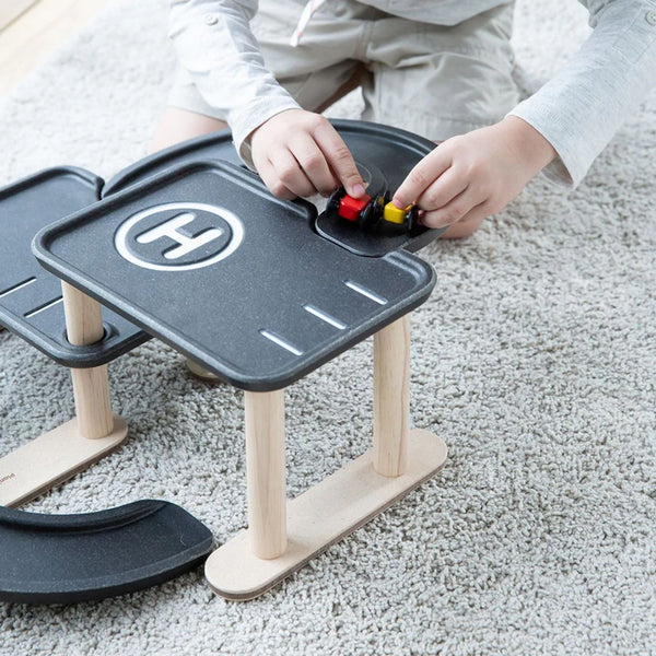 PlanToys Race 'n' Play Parking Garage – Customisable Wooden Toy Garage | Ages 3+ Wooden Toy PlanToys