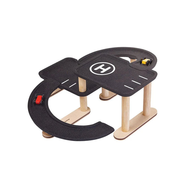 PlanToys Race 'n' Play Parking Garage – Customisable Wooden Toy Garage | Ages 3+ Wooden Toy PlanToys