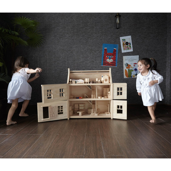 PlanToys Victorian Dollhouse – Sustainable Three-Storey Wooden Playhouse | Ages 3+ Wooden Toy PlanToys