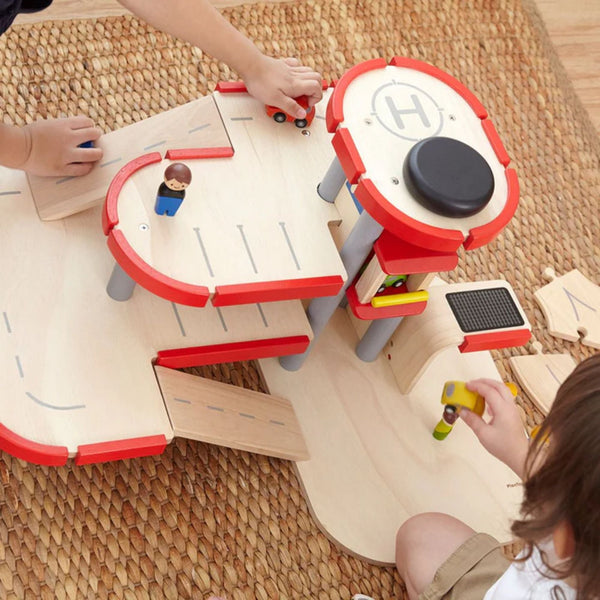 PlanToys Wooden Parking Garage – 3-Storey Eco Car Park Playset | Ages 3+ Wooden Toy PlanToys
