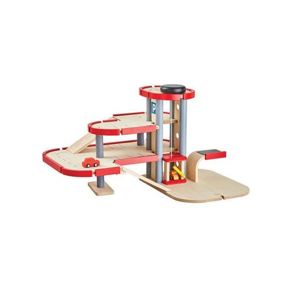 PlanToys Wooden Parking Garage – 3-Storey Eco Car Park Playset | Ages 3+ Wooden Toy PlanToys