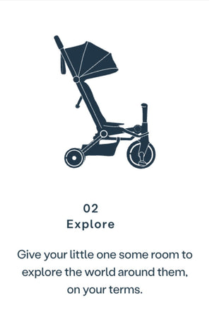 Illustration of smarTrike in explore mode - allowing toddlers to discover the world safely with Little Gliders trike