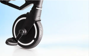 Close-up of smarTrike stroller trike wheel - durable design for smooth toddler rides by Little Gliders