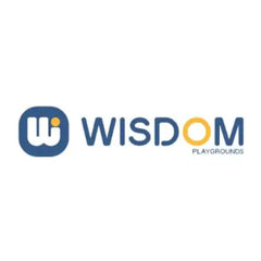 Wisdom Playgrounds official logo featuring a stylised “W” icon and the brand name in blue and orange text.