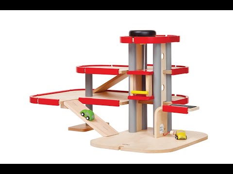 PlanToys Wooden Parking Garage – 3-Storey Eco Car Park Playset | Ages 3+ Wooden Toy PlanToys
