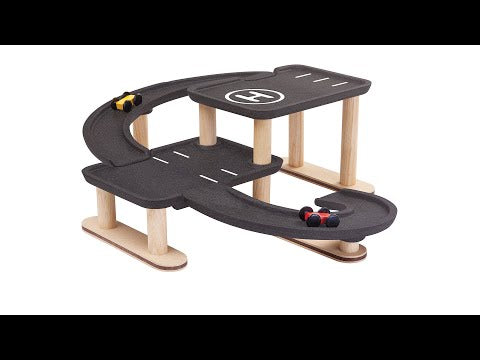 PlanToys Race 'n' Play Parking Garage – Customisable Wooden Toy Garage | Ages 3+ Wooden Toy PlanToys